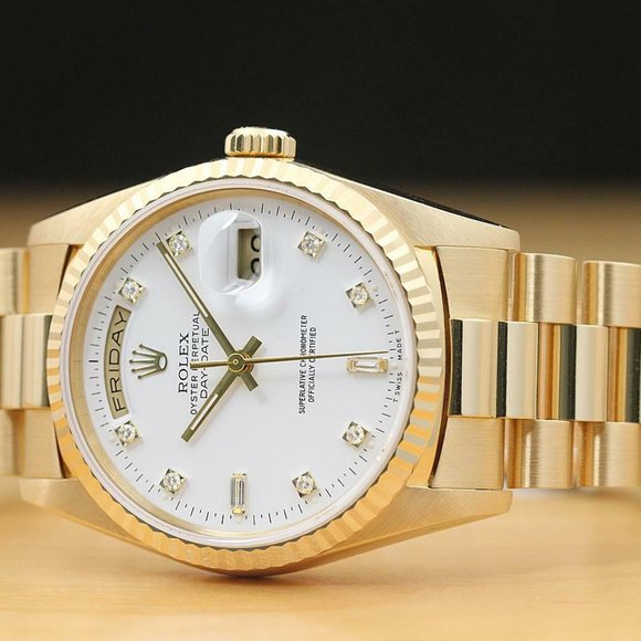 Rolex Day-Date Men's 18kt Diamond Watch w/ factory box + hang tag - Picture 3 of 7